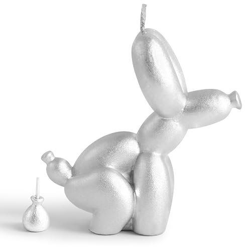 Adval9Vram Ballon Hund Duftkerzen Geschenkset - 2 Stück Natürliches Sojawachs Kiefernduft Aromatherapie Kerzen, Kacke Ballon Hund Stil Körper Stressabbau Stumpenkerze für Yoga Massage (Silber)