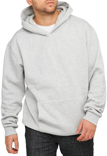 behype. Herren Oversize Hoodie Kapuzenpullover Einfarbig Basic Heavy Blank Pullover Unifarben Kapuzen-Sweatshirt (DE/NL/SE/PL, Alphanumerisch, L, Regular, Regular, Grey Melange)