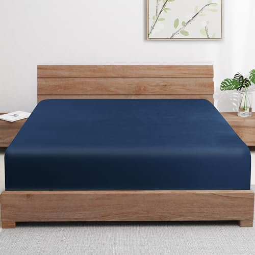 Kühlendes Spannbetttuch aus Bambusviskose, nur für Doppelbett, Fadenzahl 400, 40,6 cm tief, kühlende Bettlaken für heiße Schläfer, seidig weich, atmungsaktiv (Twin XL, Marineblau