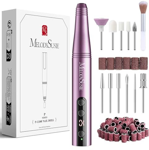 MelodySusie Ponceuse pour Ongles Professionnelle sans Fil 11 en 1 Kit,PC180F Lime à Ongles Électrique Rechargeable pour Ongles en Acrylique et Gel, 25 Vitesses pour Manucure Pédicure, Violet