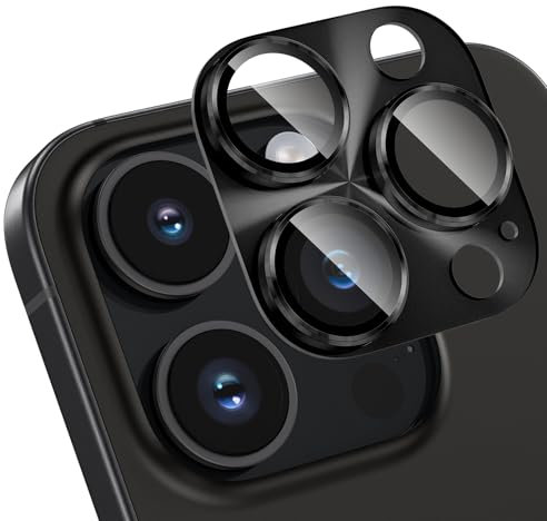 HWeggo for iPhone 16 Pro/iPhone 16 Pro Max Camera Lens Protector 9H Tempered Glass Camera Cover All-in-one Aluminum Alloy Metal Anti-Scratch Case Friendly,Black