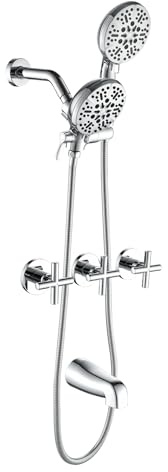 Duscharmatur-Set mit 3 Griffen und Badewannen-Auslauf, Badewannen-Duscharmatur, Kombi-Set, Duschsystem, komplettes Wannen- und Duschverkleidungsset, Chrom, poliert, Wandmontage, Duscharmaturen