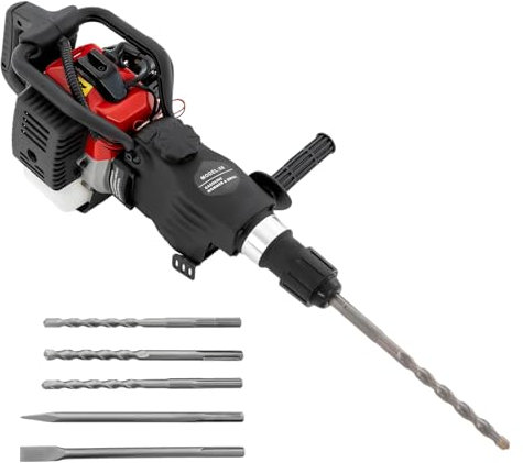 Fridgestea 33CC 2 Stroke Petrol Demolition Hammer, 1200W Heavy Duty Post Driver Concrete Breaker, 3-in-1 (Hammer/Drill/Pick) Punch Drill Fence Knocker Kit with Point & Flat Chisel, 3 Drills