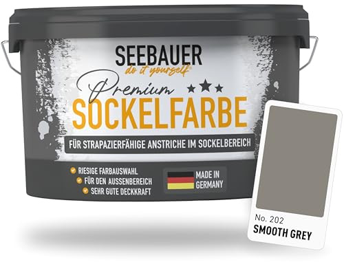 SEEBAUER diy Sockelfarbe Grau 5L für Außen (No. 202 Smooth Grey) Rissfüllende Spezialfarbe für Fassade, Sockel und Dach - Geeignet für Putz, Mauerwerk und Beton