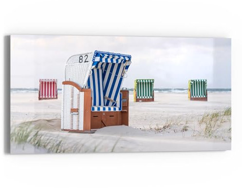 DEQORI Glasbild Echtglas | Motiv Ostsee Strandkörbe | horizontal einteilig 60x30 cm | schöne Dekoration | Wandbild für Wohnzimmer, Schlafzimmer, Flur & Küche | moderne Wanddeko