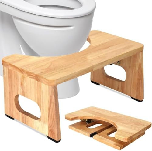 RayLove Toilettenhocker aus Holz – Klappbarer Toilettenhocker aus Holz – 35 Grad strapazierfähiger C-förmiger Hocker