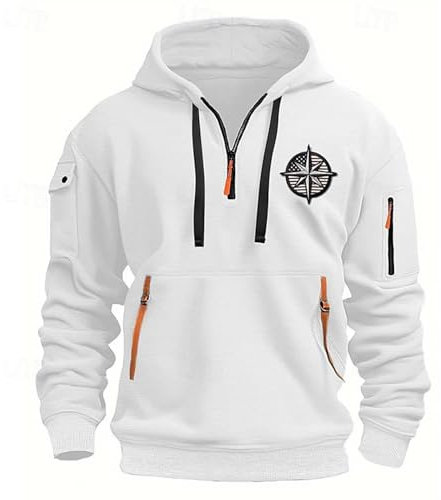 Hoodie Herren Oversize Winter Dicke Kapuzenpulli Casual Sweatshirt Hip Hop Outdoor Kapuzenpullover Personalisierte Hoodie Langarm Pullover mit Taschen Kordelzug 2024 Winter Pulli(White,3XL)