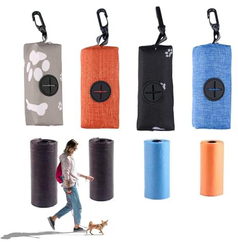Zonoori 4 Stück Dauerhafter Hundekotbeutelspender mit Karabinerhaken & 4 Rollen Bio-Beuteln – Praktisch & Leicht