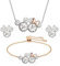 Kaguyo Jewellery Set for Women - Rose Gold 925 Sterling Silver Clear CZ Mickey Mouse Pendant Necklace,Minnie Mouse stud Earrings with Adjustable Infinity Link Bracelet for Women Girls (double M set)