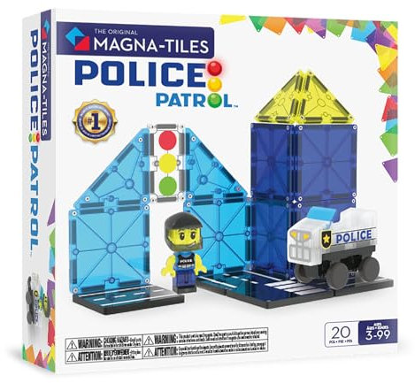 MAGNA-TILES Police Patrol 20-Piece Magnetic Construction Set, The Original Magnetic Building Brand, Blue, White
