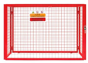 Gas Bottle Cage 100cm x 140cm x 50cm Collapsible Red Mesh Secure Lockable Storage Powder Coated Galvanised Steel 3mm Wire Thickness 4 x 19kg Cylinder Bottles FREE Warning Sign Padlock & Keys
