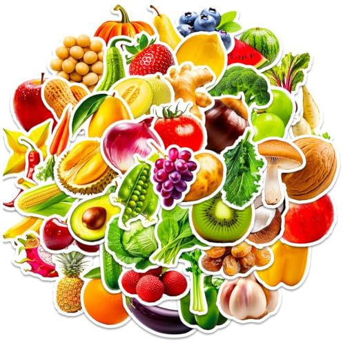 50 Stück Frush-gemüse- Und Obstfotos, Wasserflasche, Laptop, Computer, Skateboard, Telefon, Gepäck, Gitarre, Diy-aufkleber, Aufkleber, Album, Bastelarbeiten, Kalender, Planer, Ästhetische Obst- Und