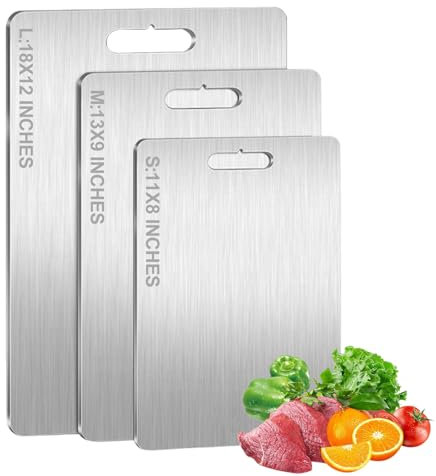 MVCUASF 3 PCS Titanium Cutting Board Set 304 Stainless Steel Cutting Board Dishwasher Safe Double-Sided Food Grade Metal Chopping Board Food-Grade Chopping Board for Meat,Fruit,Vegetables