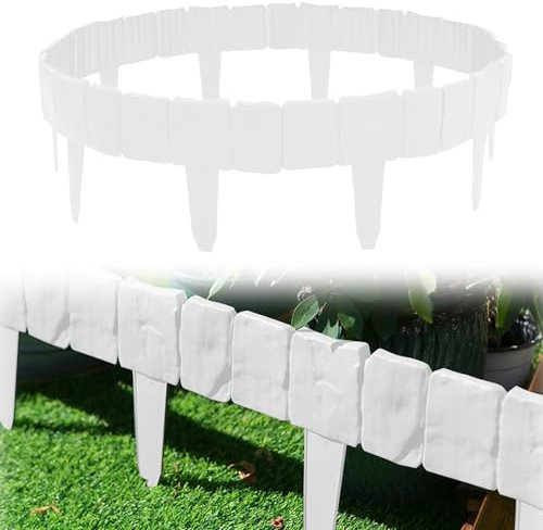 YushengTai Rasenkante, 20 Stücke Weiß 25cm x 23cm(L x H) Beetumrandung in Steinoptik, 5 Meter Rasenkante Kunststoff für Palisade Garten