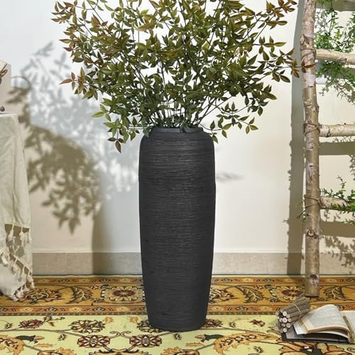 JIDOFUE Vintage Keramik Schwarz Bodenvase, 50 cm, Rustikaler Boho Stil für Pampasgras, Blumen oder Dekor, Perfekt für Wohnzimmer, Eingang oder Tisch