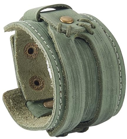 GORGECRAFT Grünes Armband Aus Echtem Punk Leder Herren Rindslederband Nordischer Gothic Biker Verstellbar Wikinger Breites Handgelenkband Schmuck Armreif Kostüm Für Damen Und Herren