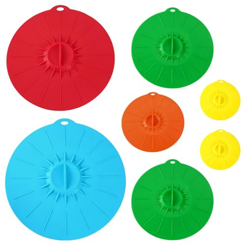 Bofanze 7 Pièces Couvercles à Ventouse en silicone Set Couvercle silicone Alimentaire couvercle Fraîcheur en Silicone Couvercles Hermétique Nourriture pour Tasses, Bols, Poêles (5 tailles)