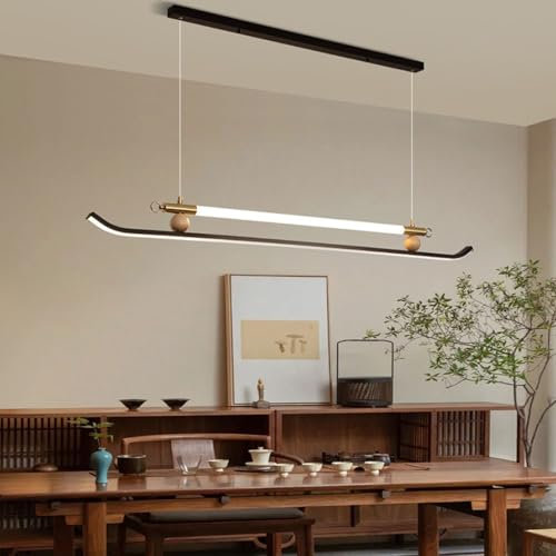 DDYY Moderne LED Pendelleuchte esstisch dimmbar hängelampe esszimmer schwarz,120cm Linear design hängeleuchte mit Fernbedienung,Hängelampe LED Höhenverstellbar Esstischlampe, Bürolampe