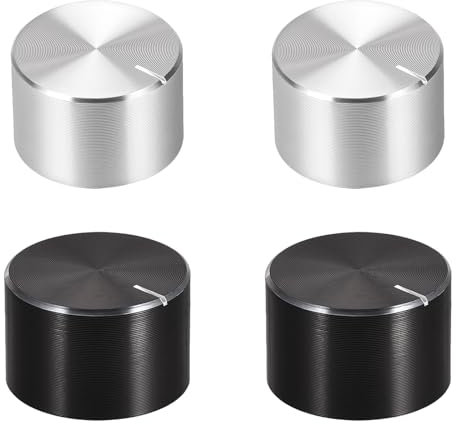 QUARKZMAN Potentiometer Knob Knurled Shaft 6mm Shaft Dia. Rotary Volume Control Knob Aluminum Silver Tone Black 2 Set