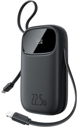 OS-Baseus EnerFill FC31 Powerbank con display digitale con 2 cavi integrati, 20.000 mAh 22,5 W, nero cosmico
