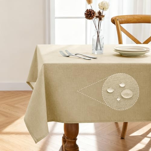 Pureegg Tischdecke Abwaschbar - Tischtuch in Leinenoptik, Outdoor Wetterfest, Wasser- und Schmutzabweisend, Ideal für Esstisch, Party und Garten, Beige, 100×140cm