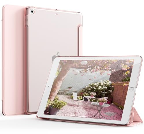 KTGGHG Transluzent Hülle für iPad 9./8./7. Gen 10,2, Rosa | Harte Durchscheinend Rückseite PC, Auto Schlafen/Wachen, intelligent leichte Schutzhülle, Supports two perspectives