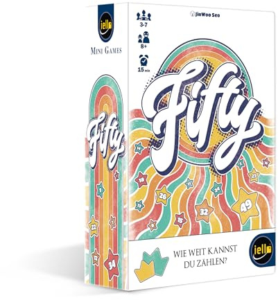 IELLO, Fifty - Gesellschaftsspiel, Spannendes Bingo-Spiel mit strategischem Twist und interaktivem Gameplay, Ideal für Familienabende, Für 3–7 Spieler ab 8 Jahren