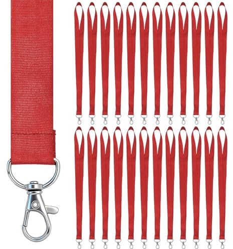 Piuluvor® 25 Stück Schlüsselband zum Umhängen 45 × 2 cm Lanyard Rot | Lanyards mit Drehbarem Metallclip, Schlüsselbänder Rot Schlüsselband für Schlüssel Ausweis Namensschild Trillerpfeifen