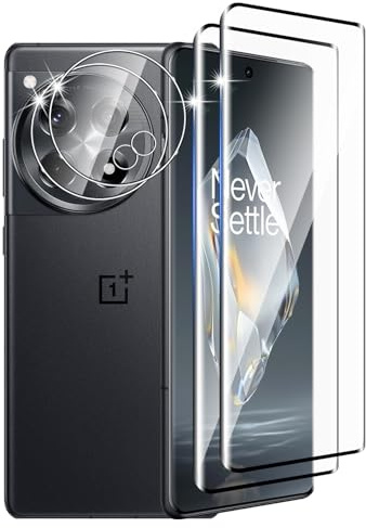 DXULWLM 2+2 Pièces Verre Trempé pour OnePlus 12R avec Caméra Arrière Protecteur,HD Transparent,3D Incurvé Couverture Complète,9H Dureté,sans Bulles,Anti-Rayures,Protection Décran