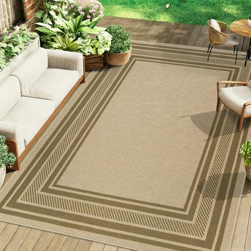 Famibay Outdoor Teppich 160x230cm Braun Balkon Teppich Waschbar rutschfest Jute Indoor Outdoor Teppiche für Wohnzimmer Balkon Garten Terrasse Jute Aussehen