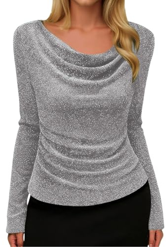 Glitzer Bluse Damen Elegant Silvester Oberteil Party Tops Festliches Outfit Damenshirt Oberteile Pailletten Tunika Festliche Blusen Glitzershirt Karneval Langarmshirt Damenblusen Glitzeroberteil