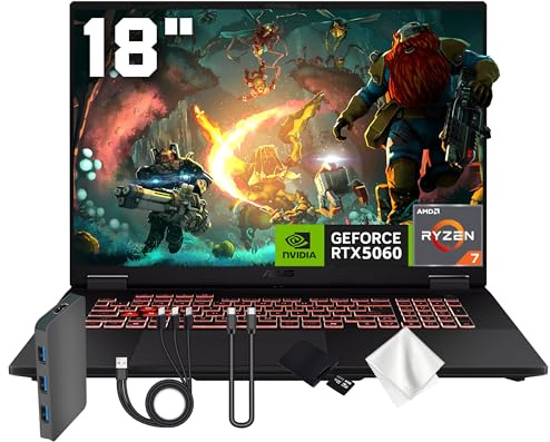 ASUS TUF A18 18 WUXGA 144Hz Gaming Laptop, AMD Ryzen 7 260, NVIDIA GeForce RTX 5060 8GB GDDR7, 16GB DDR5, 3TB Storage (2TB SSD e 1TB Docking), tastiera retroilluminata, Copilot, Wi-Fi 6E, Win 11 Pro