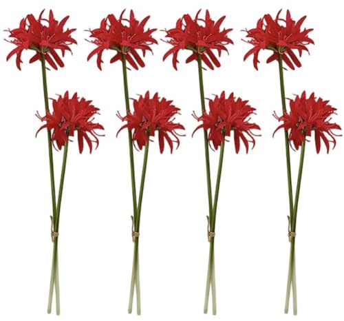 Stakee 4 Pezzi di Fiori di Giglio Rosso Ragno Artificiale, Bulbi di Lycoris, Fiori Artificiali Equinox con Gambo Lungo per Fotografia, Decorazione del Giardino 'Hotel