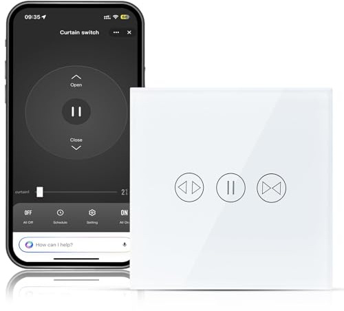 Interruttore per Tapparelle WiFi, 1 Vie Interruttore Touch per Tende e Persiane Compatibile con Alexa e Google Home, Smartlife/Tuya, Controllo Temporizzato, Comando Vocale e APP (Richiede cavo neutro)