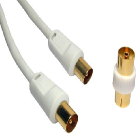 World of Data 30m Coax Cable - 24k Gold Plated - Male to Male (M-M) - FREE Female to Female (F-F) Coupler Included - Antenna - TV - Satellite - Lead - Extension WHITE