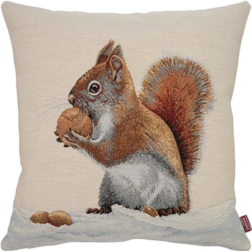 Hossner Kissenhülle 45x45 cm Gobelin Kissen Eichhörnchen Gobelinkissen Kopfkissen Bezüge Herbst Weihnachten
