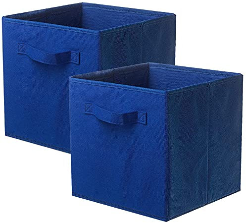 PowerKing Fabric Storage Box Organiser, 2-Piece Foldable Storage Cube Storage Box in Cube Shape – Blue
