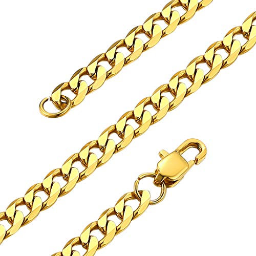 GoldChic Gold Chains 316L Stainless Steel Necklace 4mm Flat Cuban Necklaces Short Crub Link Chain for Men Women 14+2 Inches
