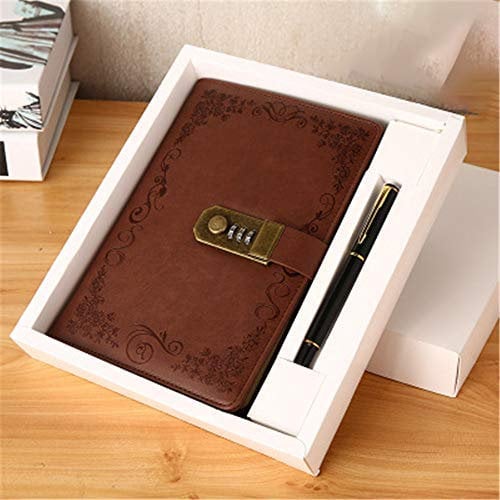 Hava Kolari Tagebuch Vintage PU Leder Notizbuch mit Zahlenschloss Passwort 100 Seiten (Braun)