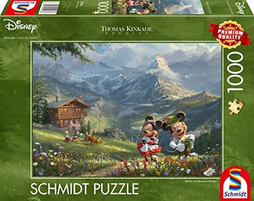 Schmidt Spiele 59938 Thomas Kinkade, Disney, Mickey & Minnie in den Alpen, 1.000 Teile Puzzle, bunt
