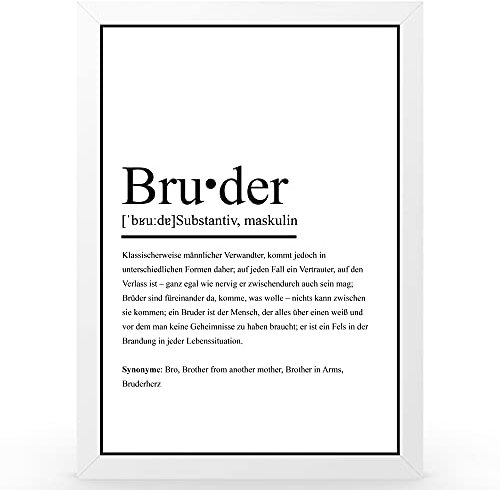 Urhome DIN A3 Kunstdruck Definition Bruder inkl. Rahmen Weiß - Worterklärung wie im Duden Lexikon als Wanddeko Spruch-Poster Deko Wandbild mit Spruch gerahmt für Wohnung Familie Geschenk