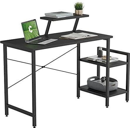 CubiCubi Kleiner Schreibtisch mit 2 mobilen Regalen und Monitorständer, 100 x 50 cm Stabiler Pc Gaming Tisch, einfache Montage für Arbeit, Schwarz