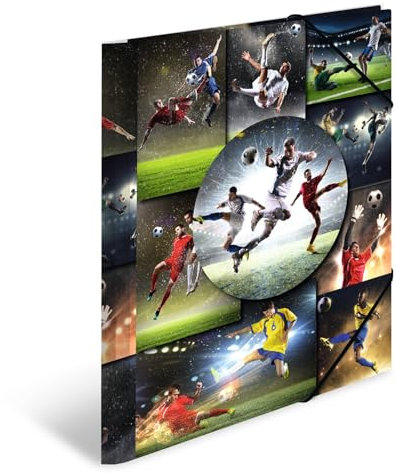 HERMA Sammelmappen A4 Fussball Set, 3 Stück, Kinder Eckspanner-Mappen aus Kunststoff mit Sport Motiv, Gummizug, Innenklappen und Innendruck für Jungen und Mädchen