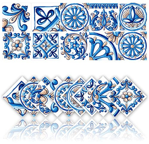 20 Pz Adesivi per Piastrelle Cucina e Bagno Adesivi Decorazione Murale Impermeabile PVC Autoadesivo Decorazione Mosaico Stile Architettonico retrò (15x15cm,Blu)