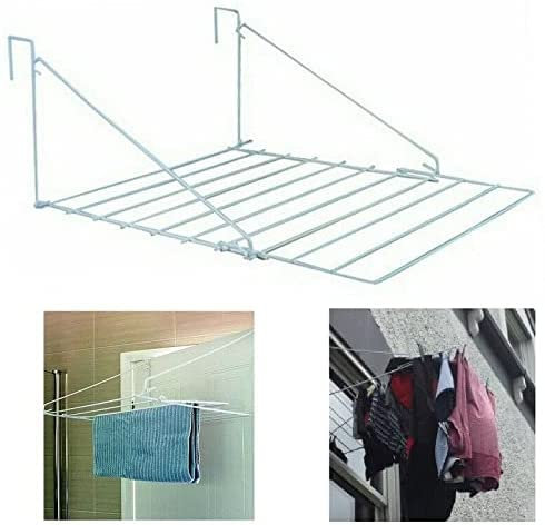 Monal 7 Metre Over Door Folding Metallic Utility Indoor Clothes Washing Caravan Window Dryer Laundry Balcony Drying Rack Airer Rail White