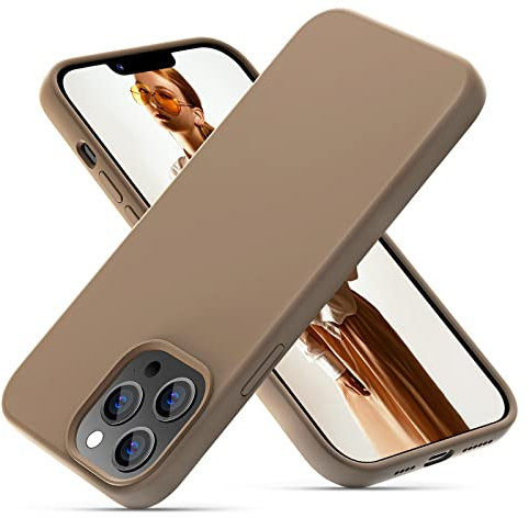 OIIAEE Silicone Case Designed for iPhone 13 Pro Max Case, Ultra Slim Shockproof Protective Liquid Silicone Phone Case with Soft Anti-Scratch Microfiber Lining, 6.7 inch, Light Brown