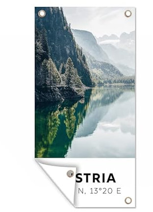 MuchoWow Outdoor-Poster Poster Wanddeko draußen Deko Garten Gartenposter 80x160 cm Österreich - Wasser - Grün - Alpen