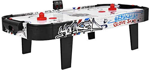 GOPLUS Table de Hockey sur Air avec Compteur de Points Electronique LED, 2 Palets, 2 Poussoirs, 2 Cages de But, pour Loisirs et Divertissement, 42 Pouces