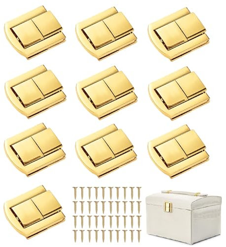Chiusure a Levetta, Chiusura Scatola Legno, Chiavistelli Scatola Piccole, 10PCS con 44 Viti Box di Hasps Lock Serratura Levetta per Scatola Legno Hasps Serratura Latch Chiavistelli (Oro)