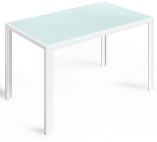 Bealife Mesa de comedor de vidrio templado, 120 x 70 x 75 cm, mesa de cocina moderna con estructura de metal, resistente a los arañazos y al calor, para cocina, salón, comedor o rincón de café